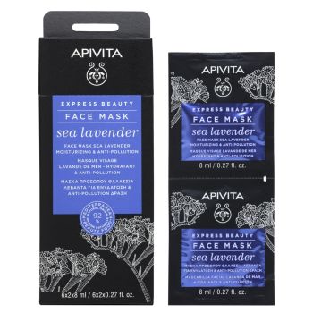 Apivita Express Beauty Μάσκα Προσώπου για Ενυδάτωση & Anti-pollution Δράση Με Θαλάσσια Λεβάντα 2x8ml