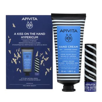 Apivita Promo  A Kiss On The Hand Cream Moisturizing Hypericum - Beeswax 50ml & Lip Care Cocoa Butter Spf20