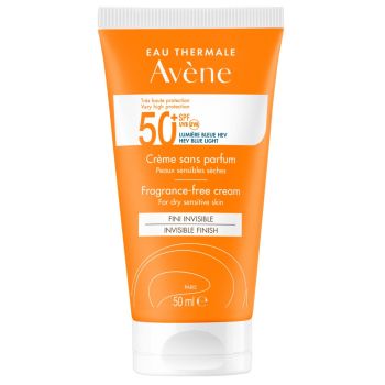 Avene Cream Solaire Sans Parfum Spf50+ Αντηλιακή Κρέμα Προσώπου Λαιμού Πολύ Υψηλής Προστασίας Χωρίς Άρωμα, για το Ξηρό Ευαίσθητο Δέρμα, 50ml 