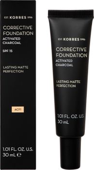 Korres Activated Charcoal Corrective Foundation SPF15 ACF1 Διορθωτικό Make Up Υψηλής Κάλυψης 30ml