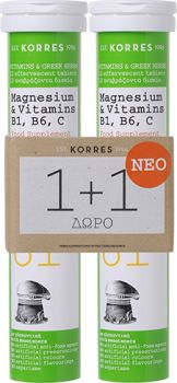 Korres Magnesium & Vitamins B1, B6, C (1+1 ΔΩΡΟ) Συμπλήρωμα Διατροφής με Μαγνήσιο, Βιταμίνες Β1, Β6, με γεύση Πορτοκάλι 2 x 12 αναβράζοντα δισκία