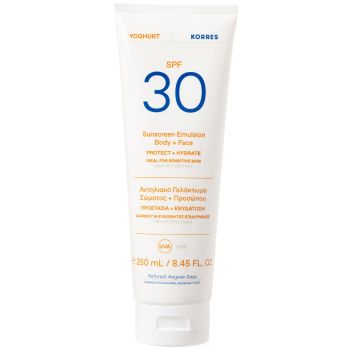 Korres Yoghurt Sunscreen Emulsion Face & Body Spf30 for Sensitive Skin 250ml Αντηλιακό Γαλάκτωμα Προσώπου Σώματος Υψηλής Προστασίας με Γιαούρτι, Ενυδάτωση & Προστασία για τις Ευαίσθητες Επιδερμίδες