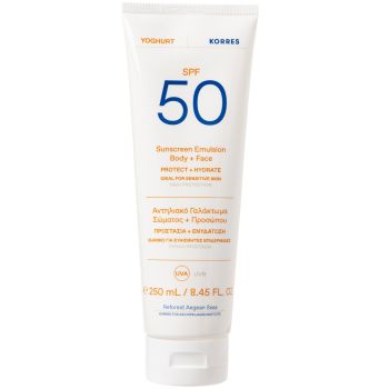 Korres Yoghurt Sunscreen Emulsion Face & Body Spf50 for Sensitive Skin 250ml Αντηλιακό Γαλάκτωμα Προσώπου Σώματος Υψηλής Προστασίας με Γιαούρτι, Ενυδάτωση & Προστασία για τις Ευαίσθητες Επιδερμίδες