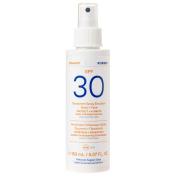 Korres Yoghurt Sunscreen Spray Emulsion Face & Body Spf30 for Sensitive Skin 150ml Αντηλιακό Γαλάκτωμα Spray Προσώπου Σώματος Υψηλής Προστασίας με Γιαούρτι, Ενυδάτωση & Προστασία για τις Ευαίσθητες Επιδερμίδες