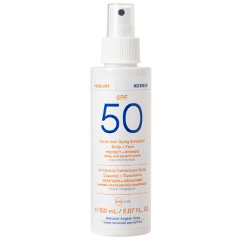 Korres Yoghurt Sunscreen Spray Emulsion Face & Body Spf50 for Sensitive Skin 150ml Αντηλιακό Γαλάκτωμα Spray Προσώπου Σώματος Υψηλής Προστασίας με Γιαούρτι, Ενυδάτωση & Προστασία για τις Ευαίσθητες Επιδερμίδες