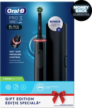Oral-B Pro 3 3500 Cross Action Ηλεκτρική Οδοντόβουρτσα με Αισθητήρα Πίεσης Black Edition